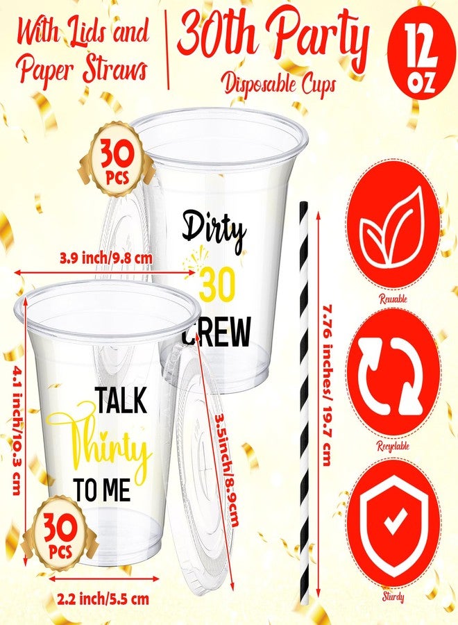 Jingmore 60 Pack Dirty 30 Birthday Cups 12 oz 30th Party Plastic Cups with Lids and Paper Straws Bulk for Women Men Birthday Decorations Dirty Thirty Party Favors - Image 2